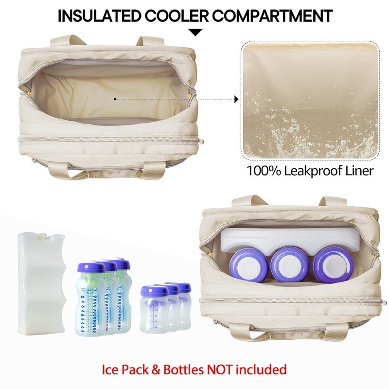 Fasrom Wearable Breast Pump Bag with Cooler Compatible with Momcozy, Medela and Elvie Pumps, Portable Pump Carrying Case for Working Moms, Beige - Image 3